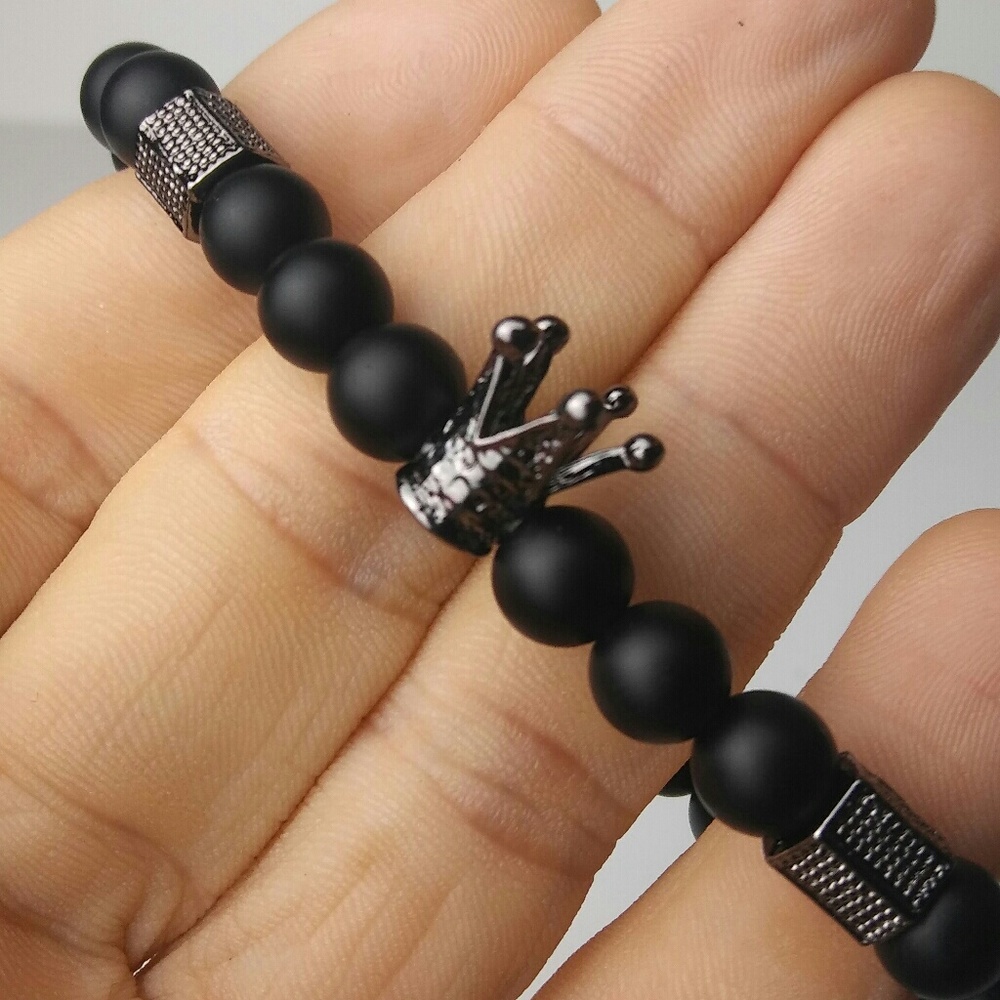 Natural Stone Crown Charm Bracelet